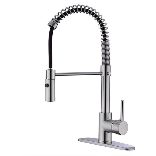 Spring Kitchen Sink Faucet Stainless Steel Tap with Pull Down Sprayer, chrome color