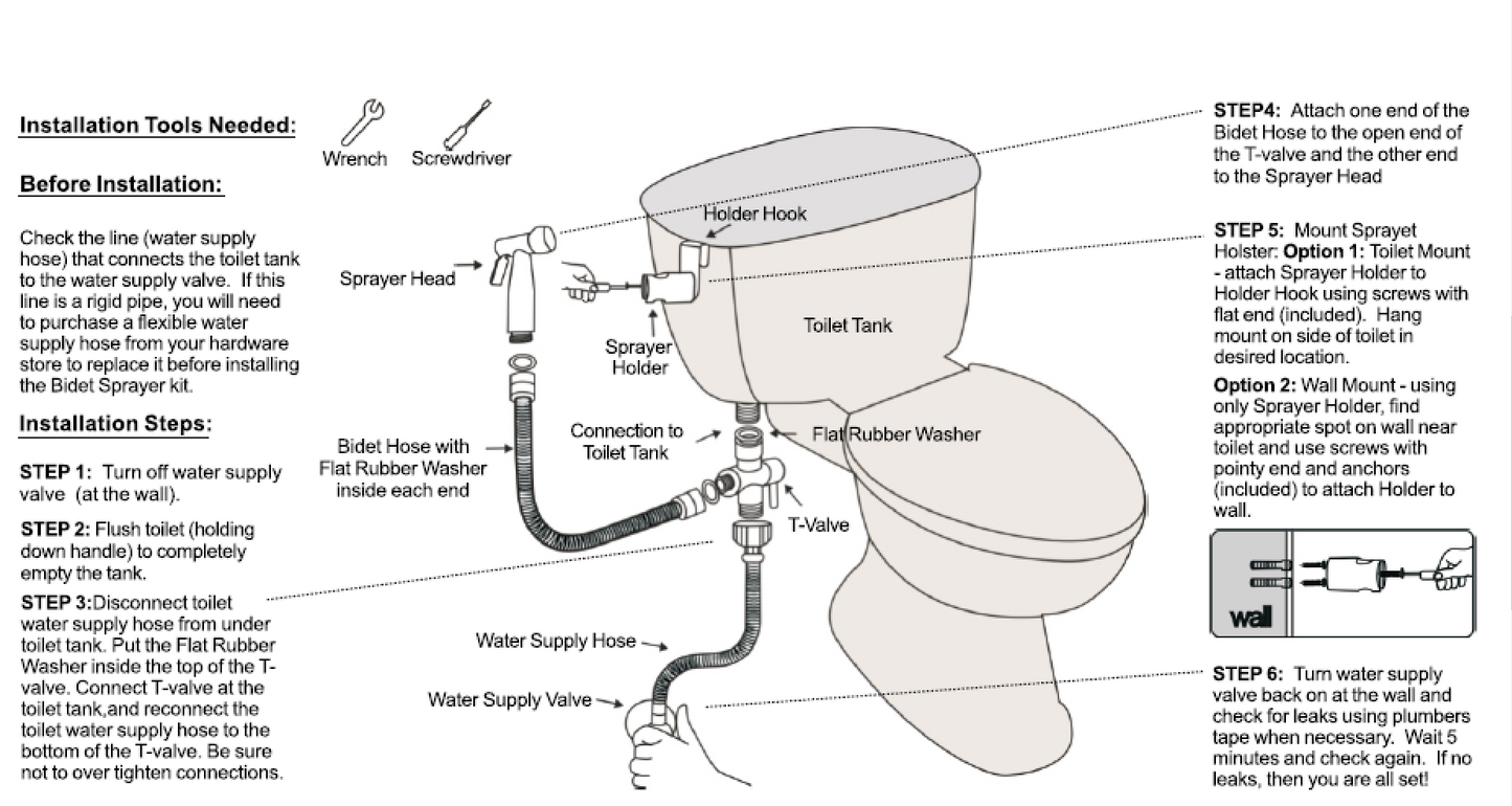 Handheld Spray Bidet COLD water with 7/8 Extension 6 inches COMPLETE SET