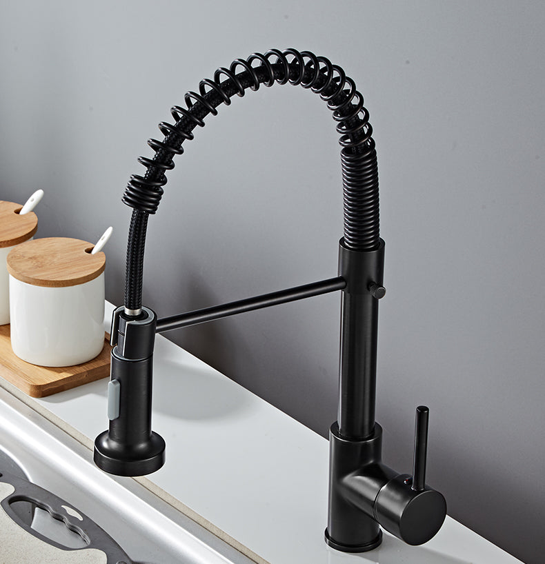 Spring Kitchen Sink Faucet Stainless Steel Tap with Pull Down Sprayer, black color