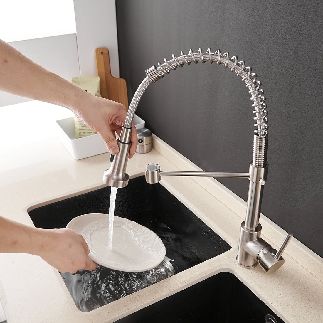 HIGH QUALITY STAINLESS SPRING KITCHEN FAUCET WITH 2 WATER FLOW MODES