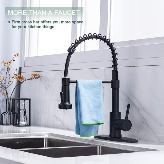Spring Kitchen Sink Faucet Stainless Steel Tap with Pull Down Sprayer, black color