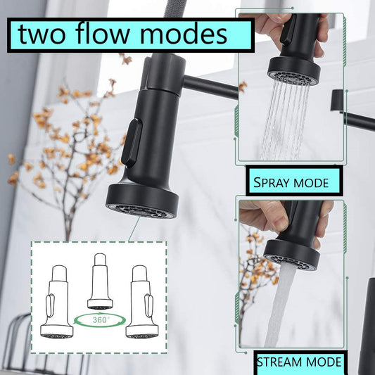HIGH QUALITY STAINLESS SPRING KITCHEN FAUCET WITH 2 WATER FLOW MODES